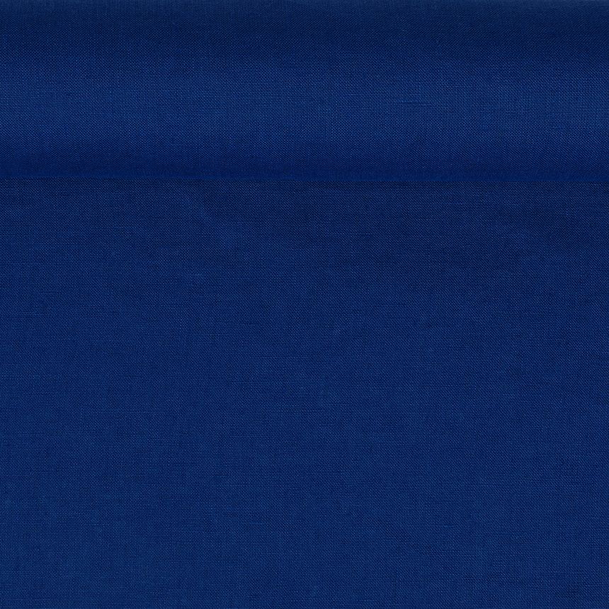 Washed linen fabric in dark blue color, 175 g/m²