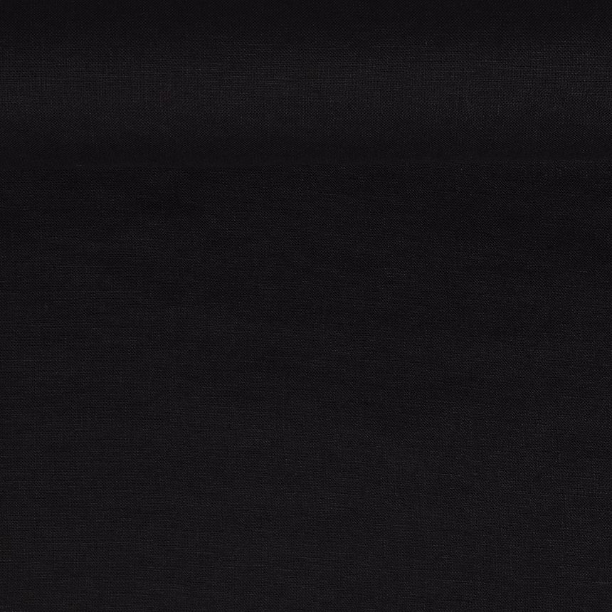 Washed linen fabric in black color, 175 g/m²
