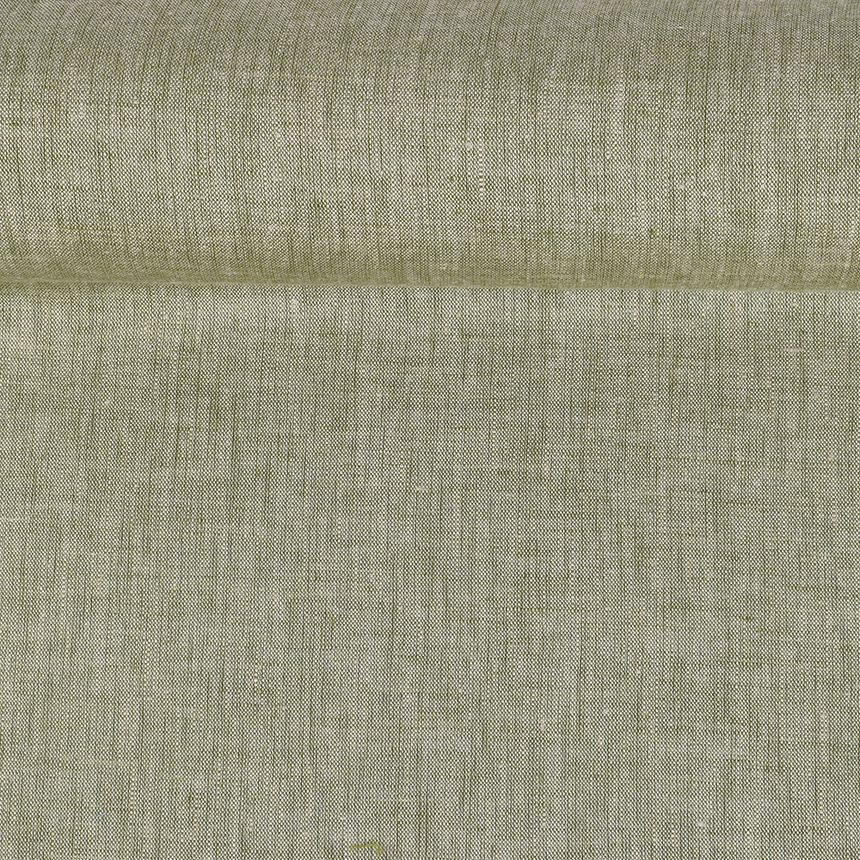 Washed melange linen fabric in off white and green colors, 150 g/m²