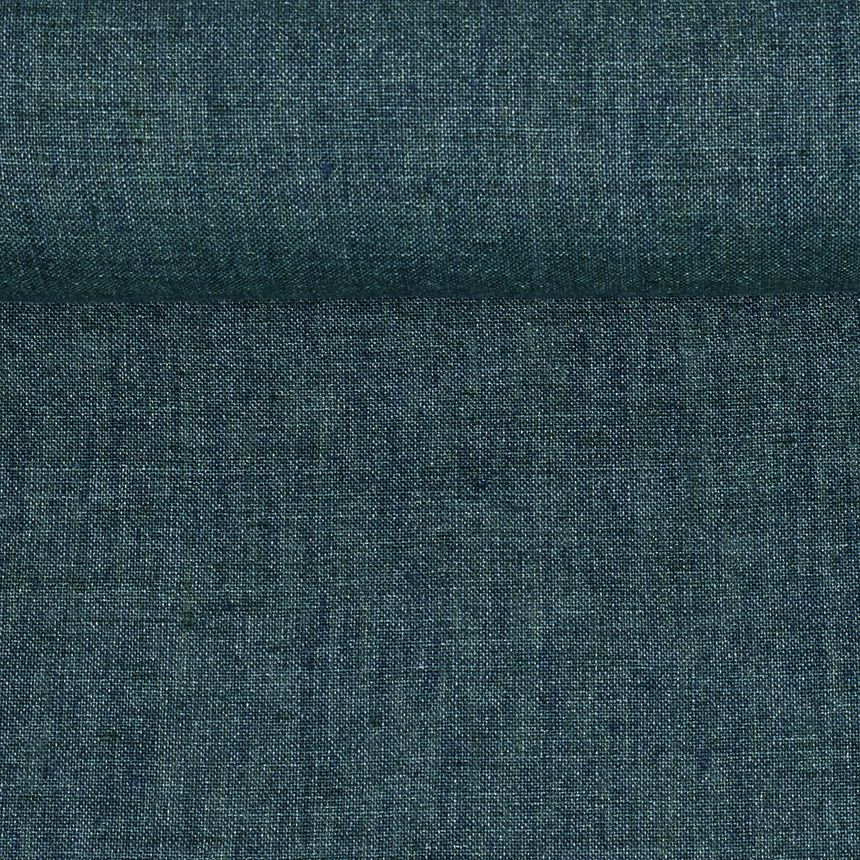 Washed linen melange fabric in blue and green colours, 195 g/m²