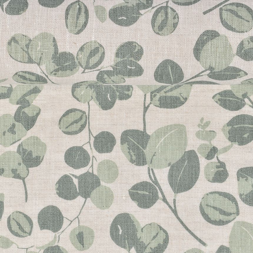 Minkštintas lininis margintas audinys Eukalipto lapai, 190 g/m²