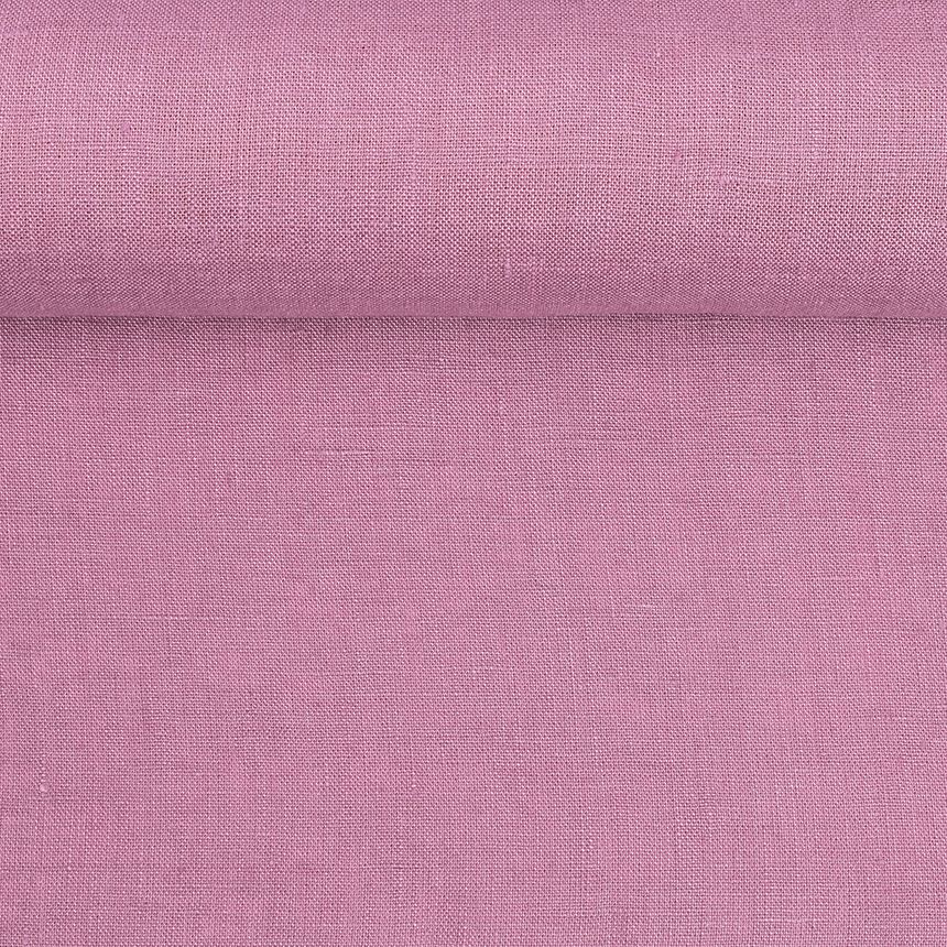 Washed linen fabric in lilac colour, 205 g/m²