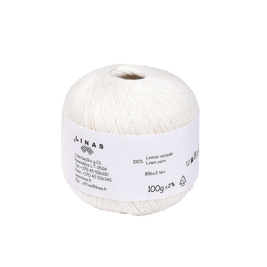 White colour linen yarn B56x3 tex, 100 g