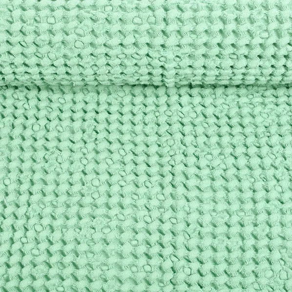 Washed waffle weave fabric in mint green, 400 g/m² (Bale)