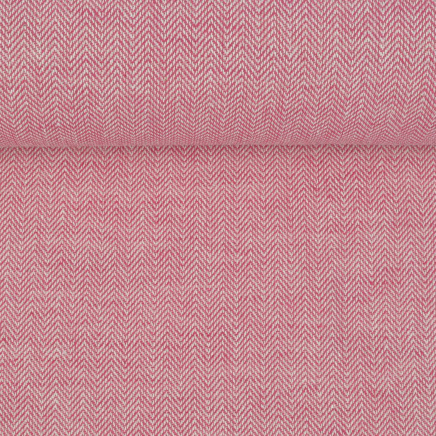 Pink colour semi linen fabric in herringbone pattern, 195 g/m²