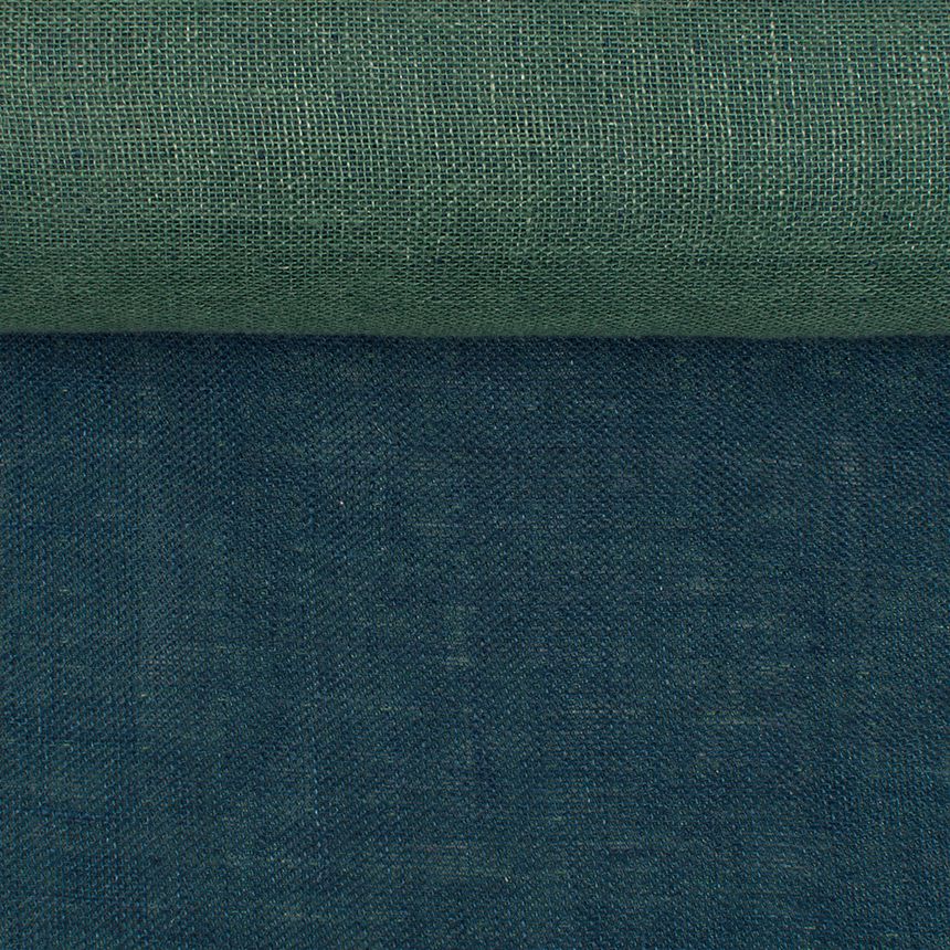 Minkštintas, dvipusis turkio ir žalios spalvų lininis audinys, 210 g/m²