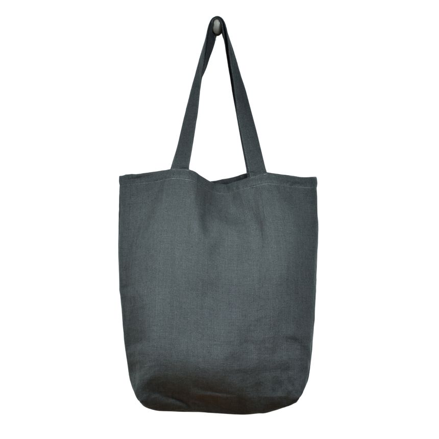 Linen shopping bag in dark grey shade (medium size)