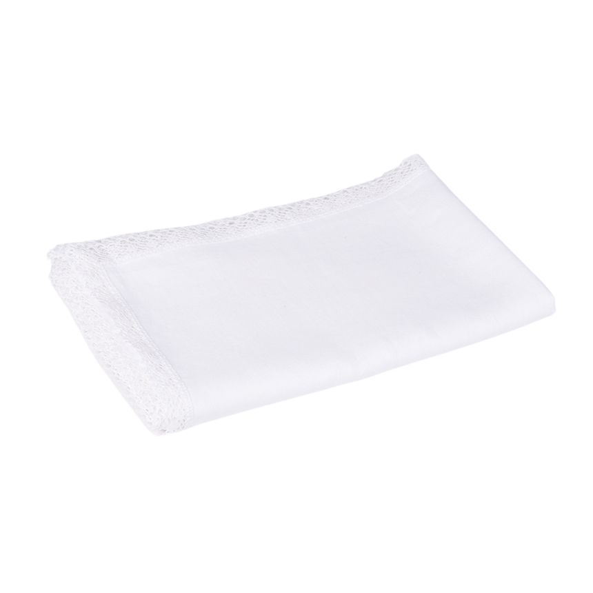 White colour linen tablecloth with lace LINAS CLASSIC, two sizes