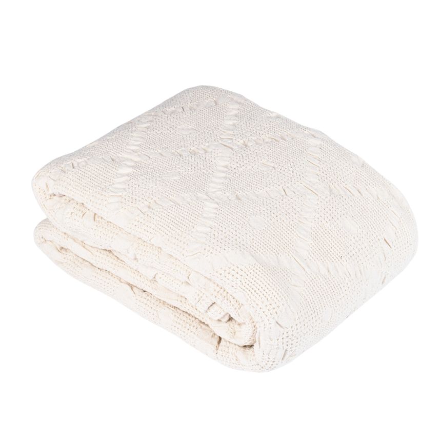 Pieno baltos spalvos rombuota vaflinio audinio lovatiesė, 175X220 cm