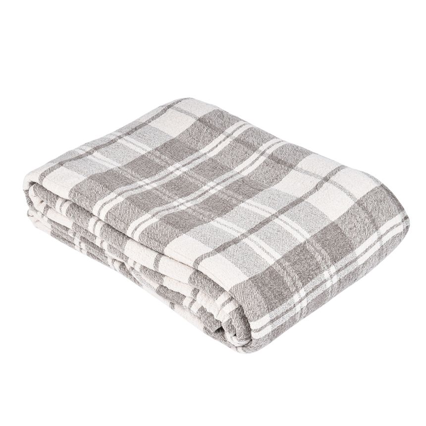Checkered linen bed throw, 210x220 cm