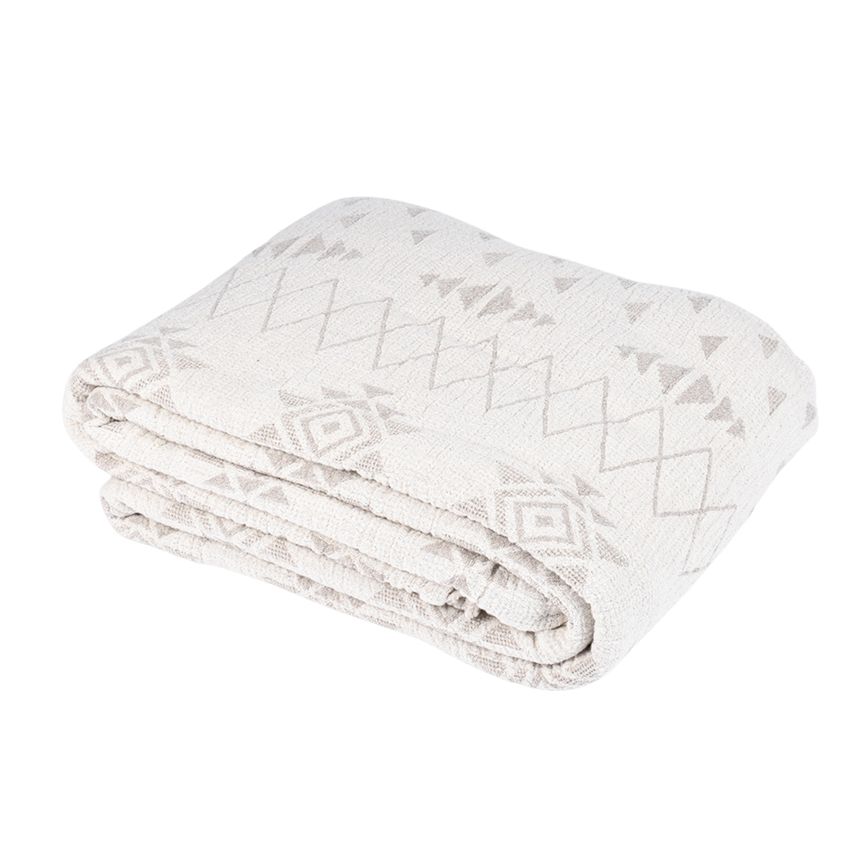 Balkšvos ir natūralaus lino spalvos raštuota lovatiesė, 195x225 cm