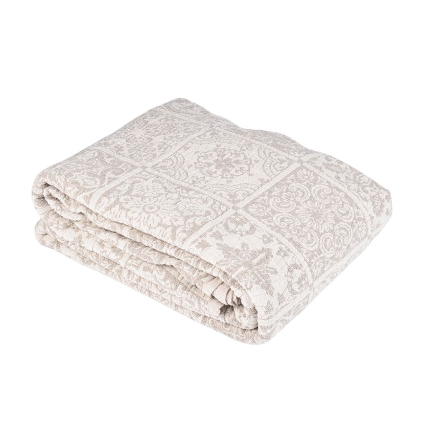 Balkšvos ir natūralaus lino spalvos raštuota lovatiesė, 220x205 cm