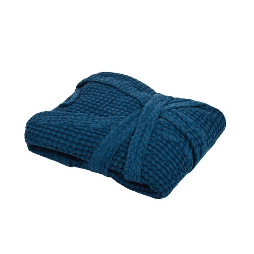 Dark blue colour linen bathrobe Žibutė