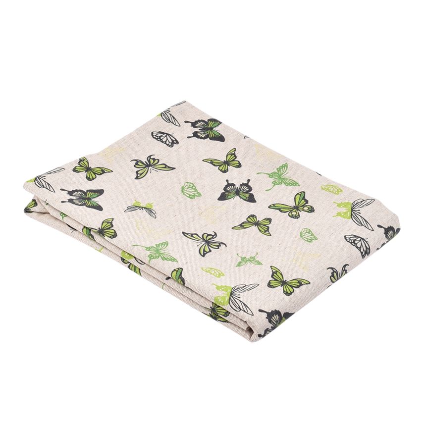 Water-pro natural colour tablecloth Green butterflies, 145X250 cm