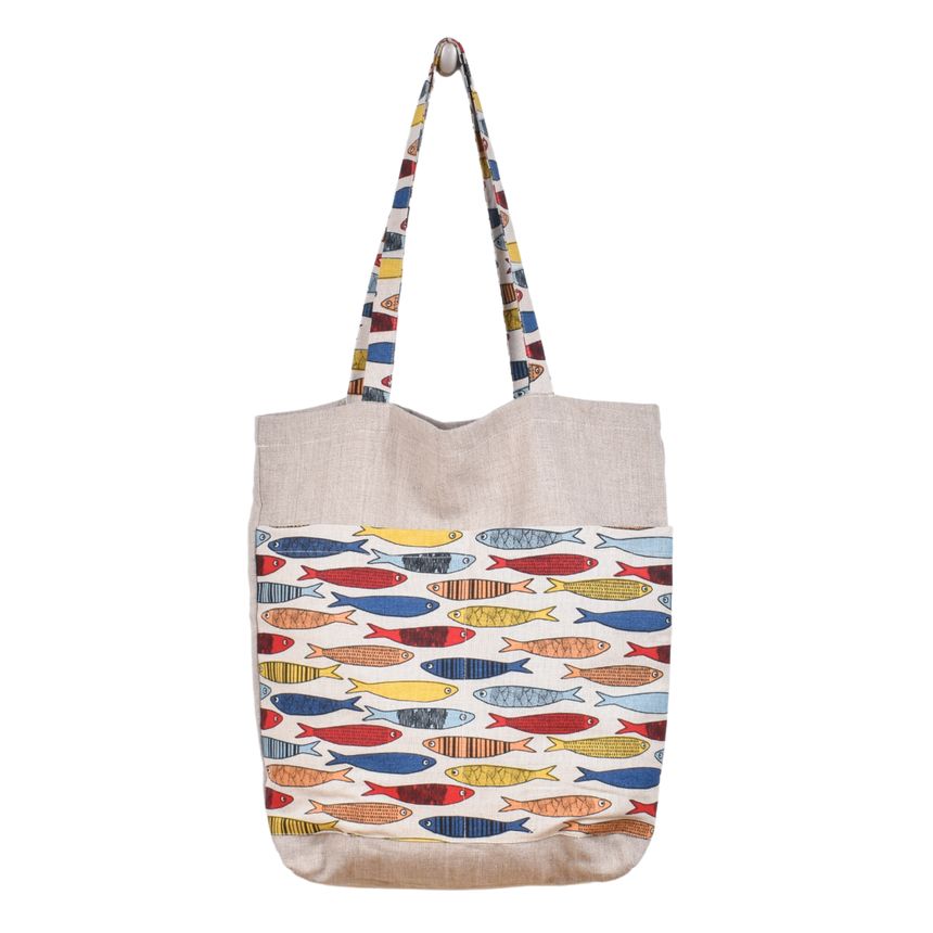 Various design linen bags with two pockets - Fishes