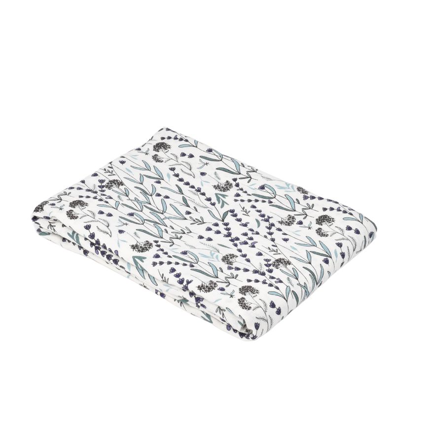 Printed white colour linen tablecloth Lavender, 136x250 cm