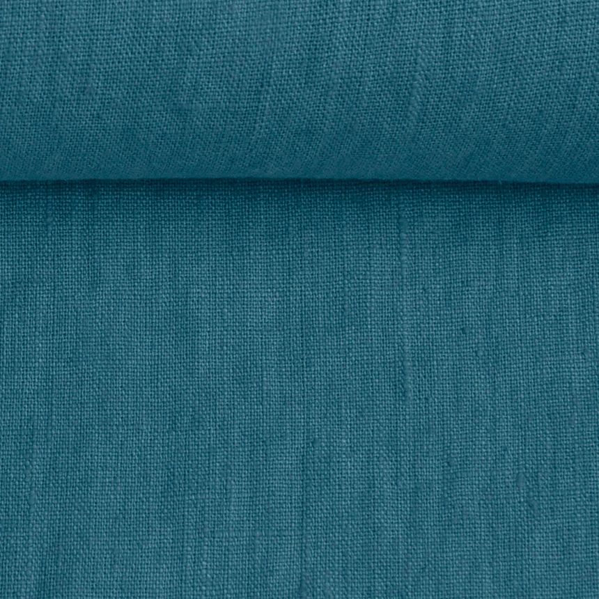Washed linen fabric in blue, 195 g/m²