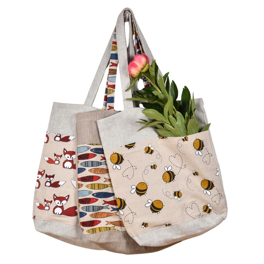 Various design linen bags with two pockets - Fishes