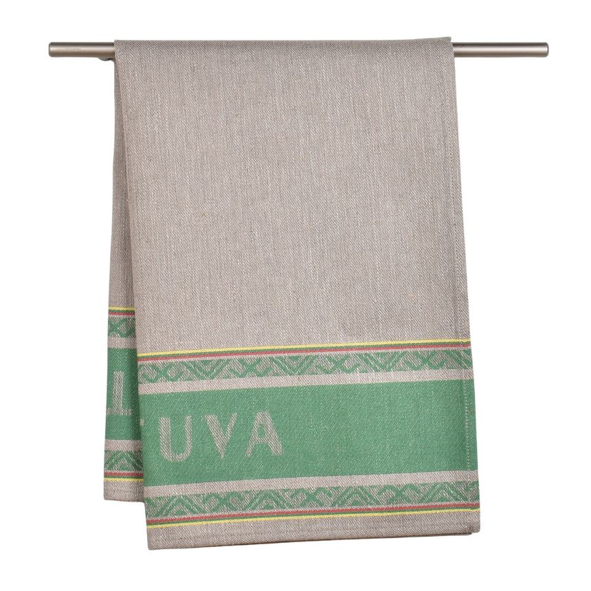 Woven kitchen towel Lithuania with a green accent edge