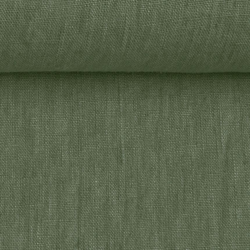 Washed linen fabric in greyish green, 205 g/m²