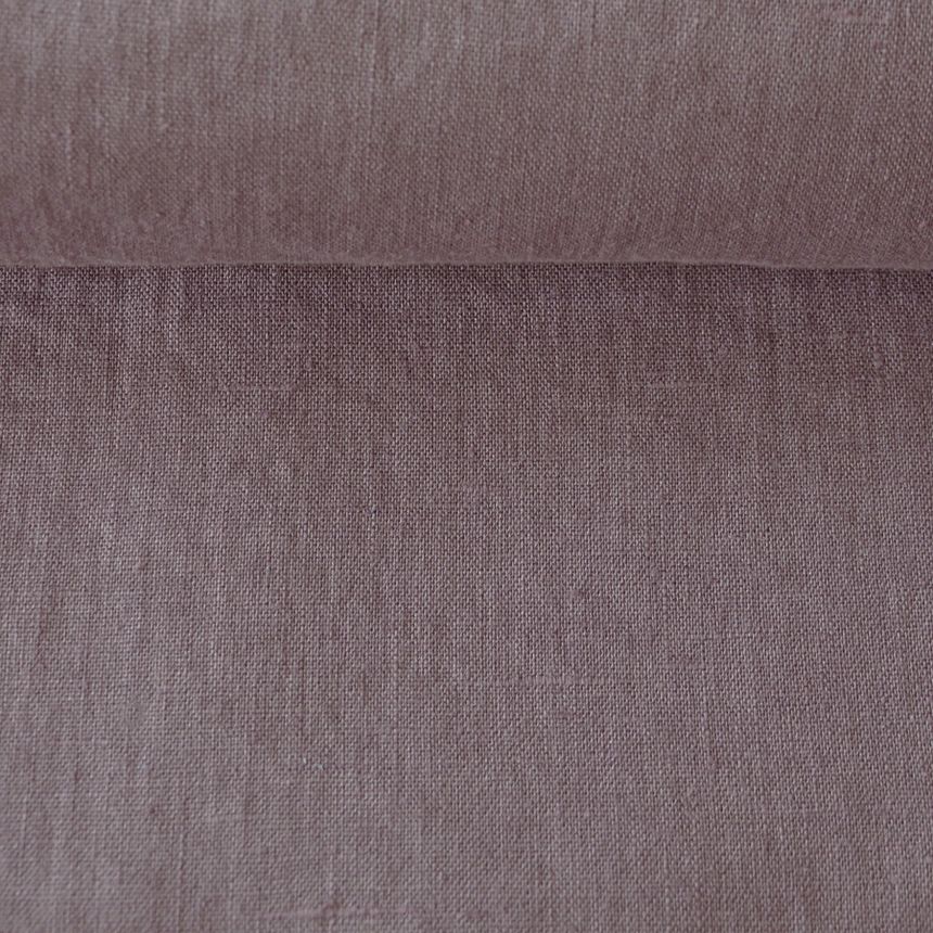 Washed linen fabric in pastel plum, 130 g/m²