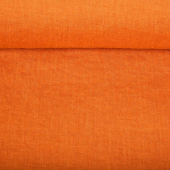 Washed linen fabric in carrot colour, 195 g/m²