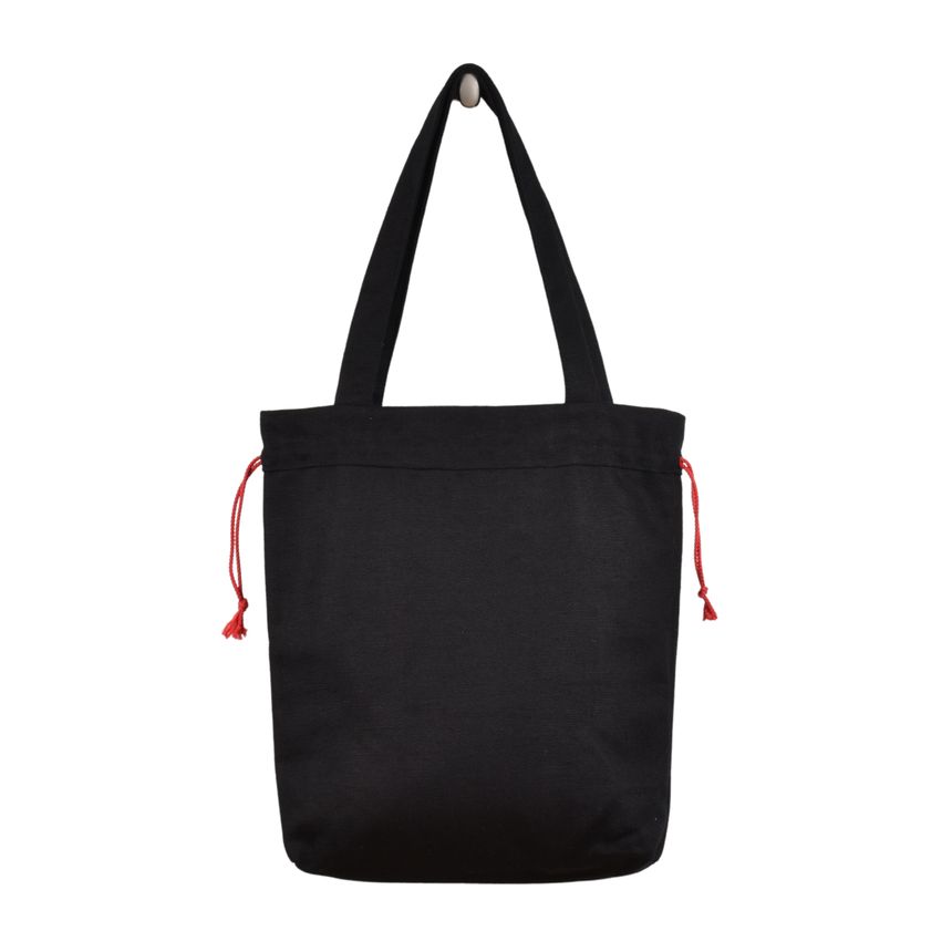 Linen drawstring bag in black color (small)
