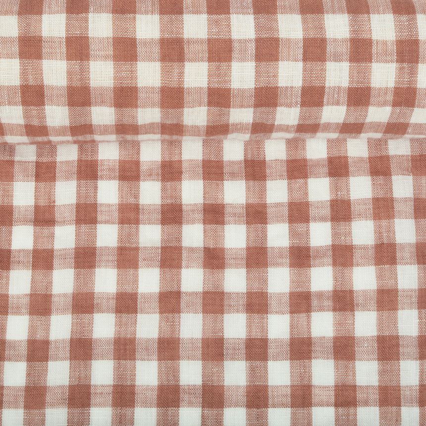 Minkštintas rudai languotas lininis audinys, 130 g/m²