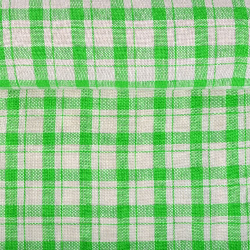 Minkštintas žaliai languotas lininis audinys, 200 g/m²