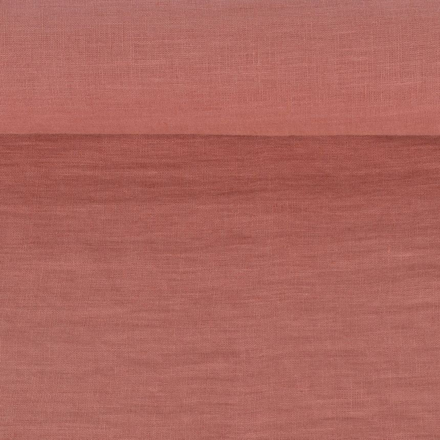Washed salmon pink color linen fabric, 130 g/m²
