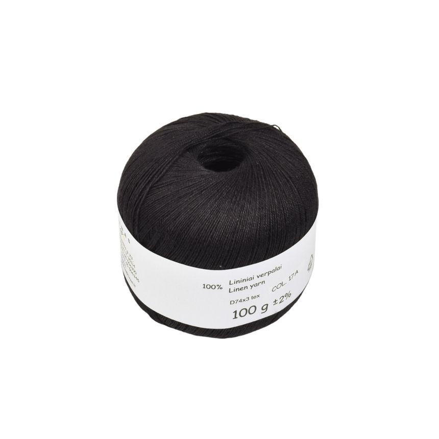 Juodos spalvos lininiai verpalai D74x3 tex, col. 17A, 100 g