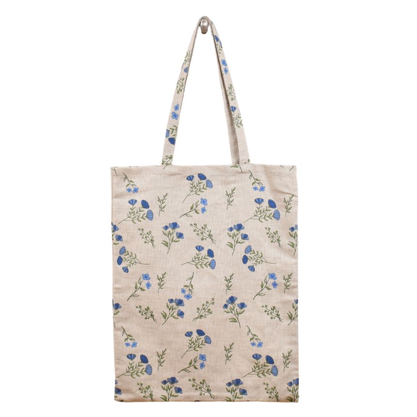 Linen shopping bag Blue linen with longer handle