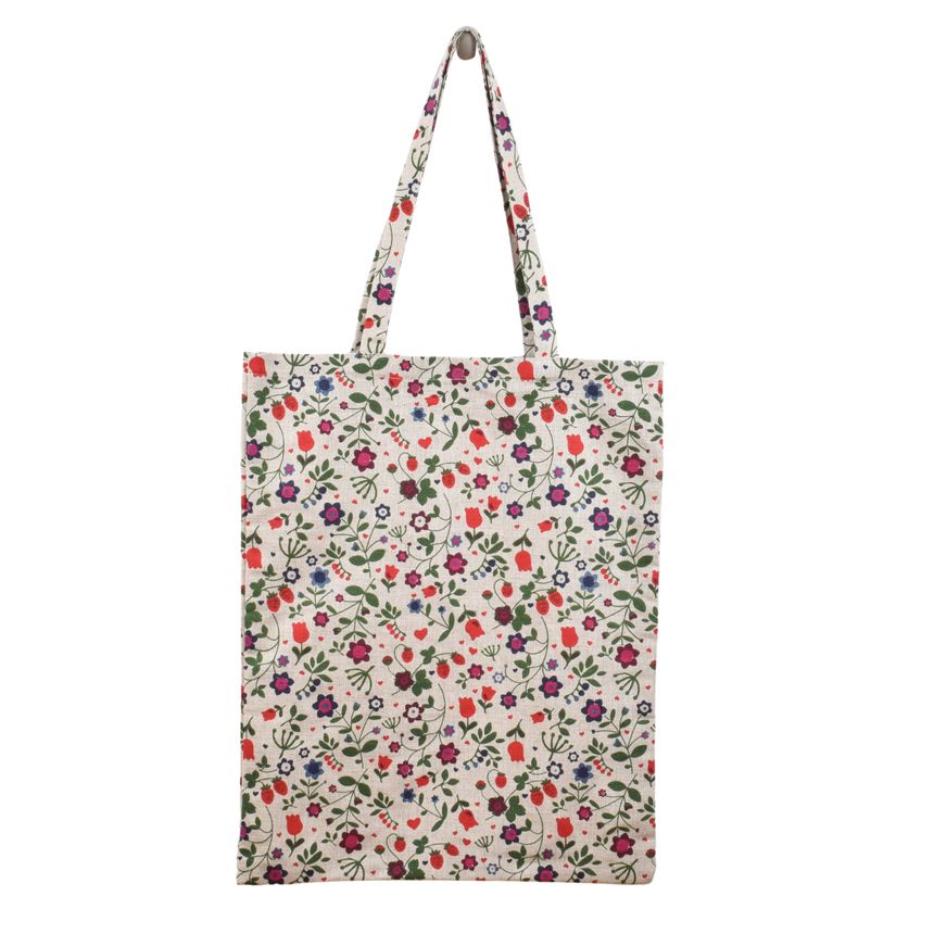 Linen shopping bag Little strawberries with longer handle