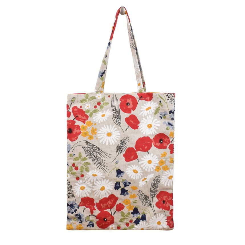Linen shopping bag Meadow flower with longer handle