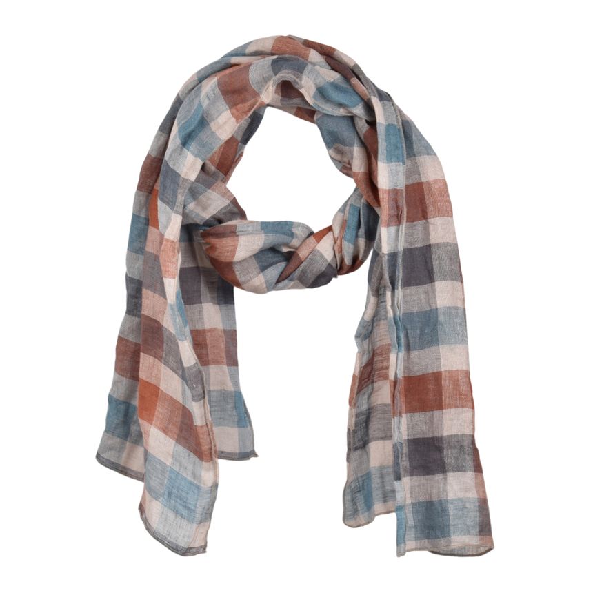 Thin linen checkered scarf