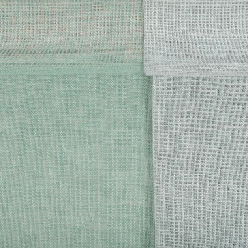 Dvipusis šviesiai mėtinės spalvos lininis audinys, 220 g/m²