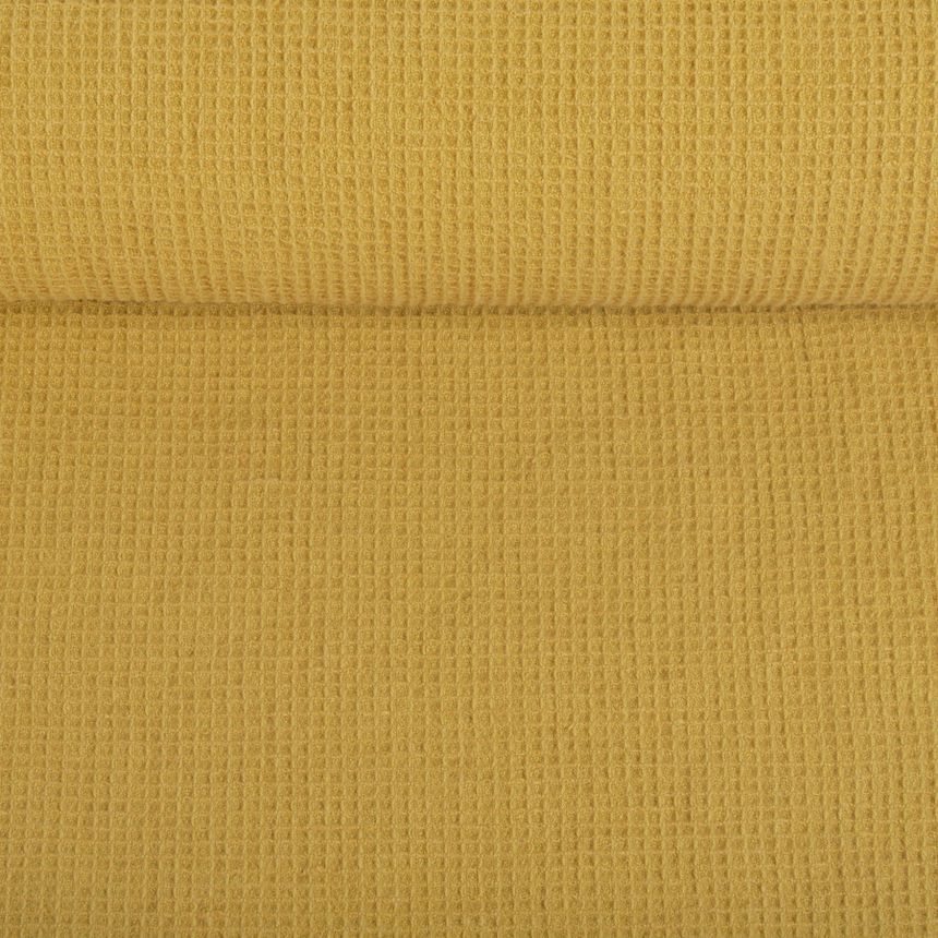 Waffle weave semi-linen fabric in mustard, 220 g/m²