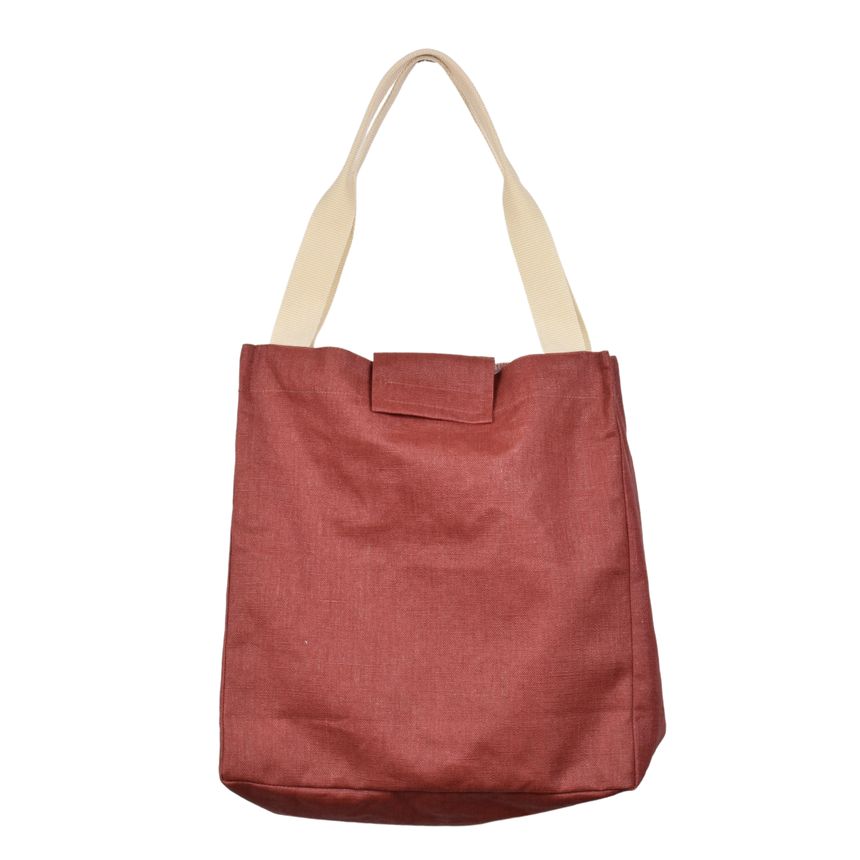 Semi-linen moisture resistant bag with fastening - red brick colour