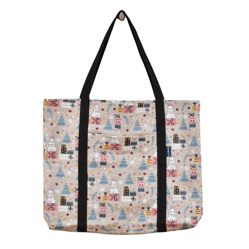 Big bag Christmas bunnies with a pocket on the outside, 45x43 cm