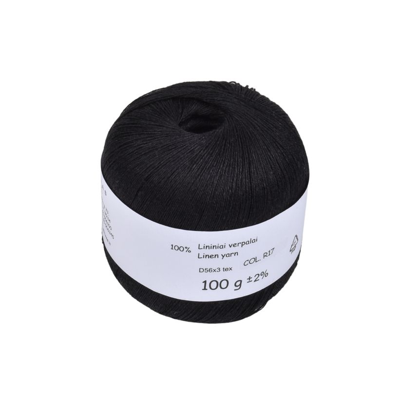 Black colour linen yarn D56x3 tex, col. R17, 100 g