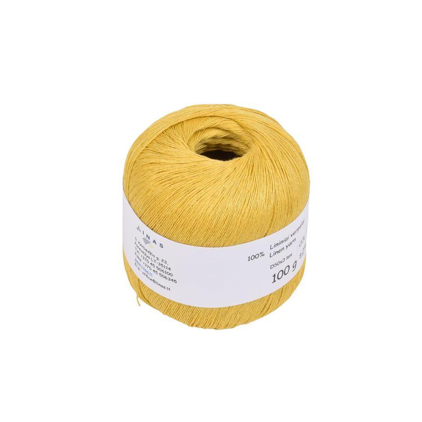 Yellow colour linen yarn D50x3 tex, col. 124, 100 g