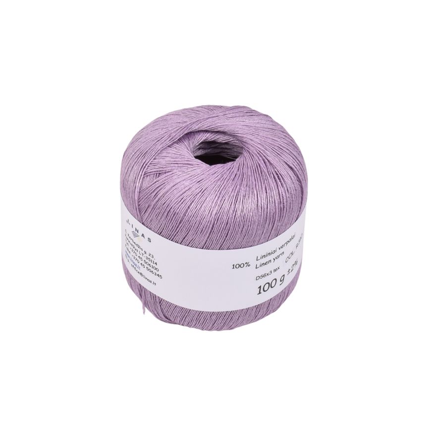 Light lilac purple colour linen yarn D56x3 tex, col. R310, 100 g