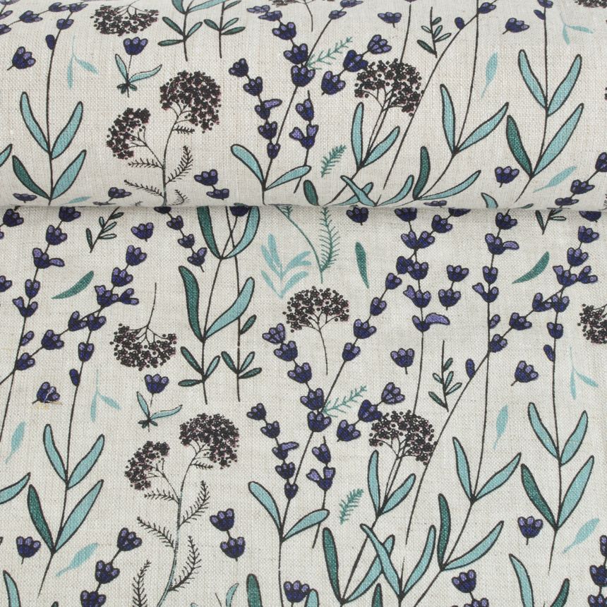 Minkštintas lininis margintas audinys Levanda, 190 g/m²