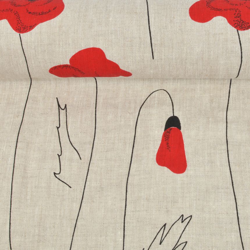 Minkštintas lininis margintas audinys Raudonoji aguona, 210 g/m²