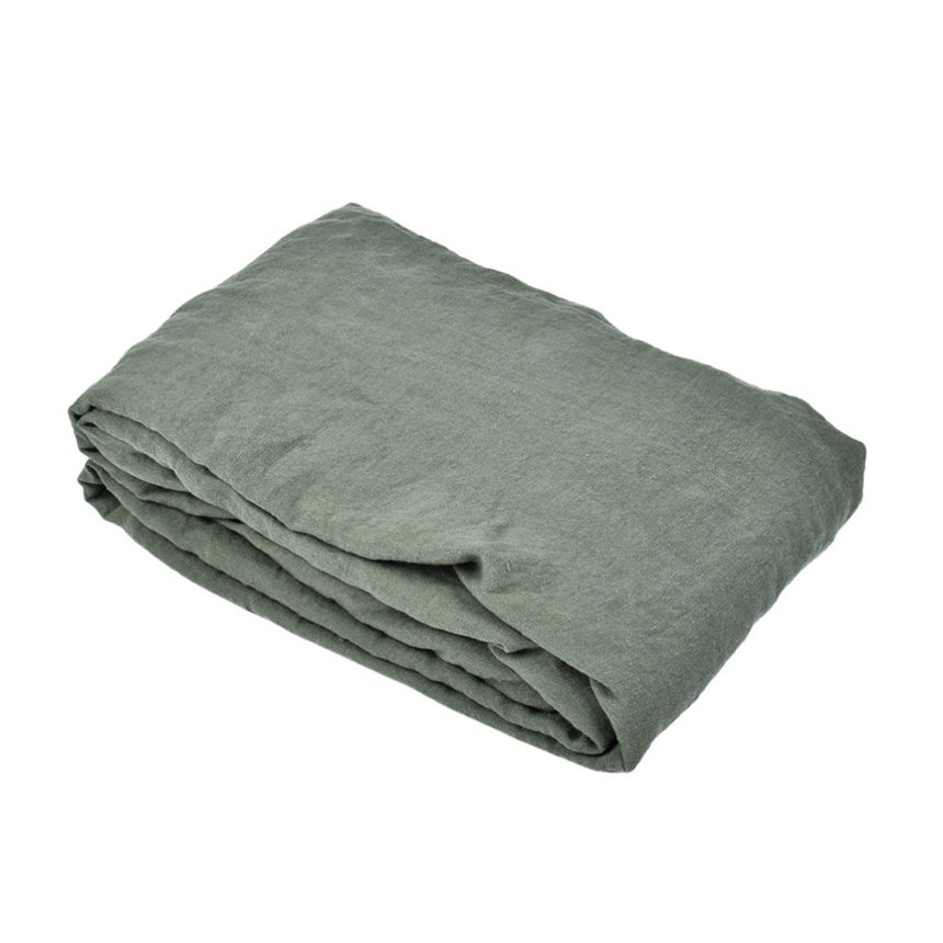 Washed linen fitted sheet in pale green colour, several sizes