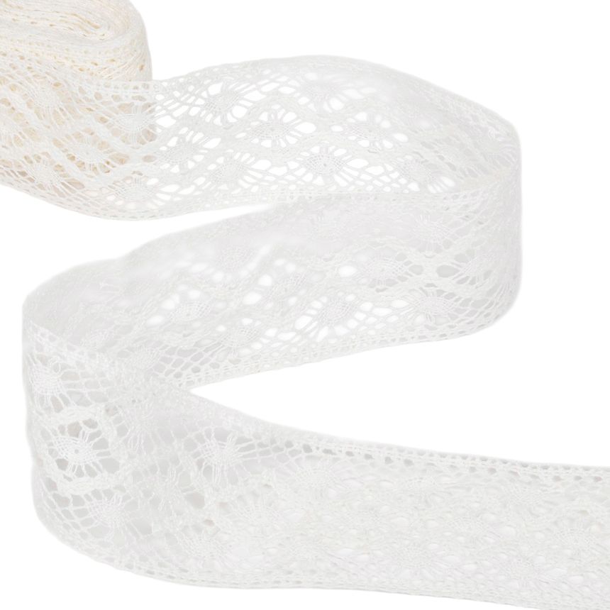 Milk white colour linen lace White Pine, 1 m