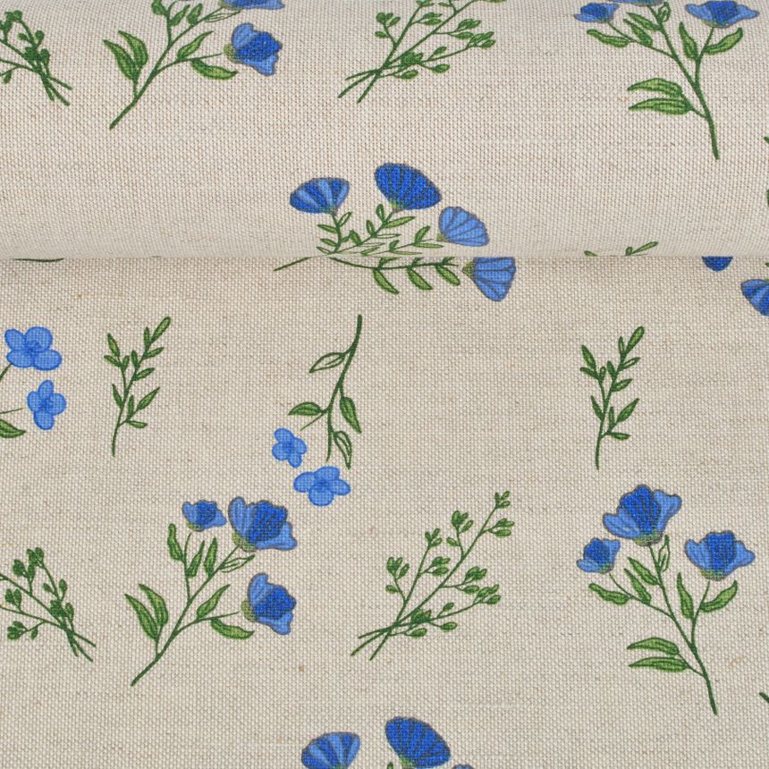 Printed fabric Blue linen, 240 g/m²