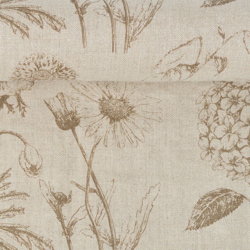Printed linen fabric Blossoms, 235 g/m²