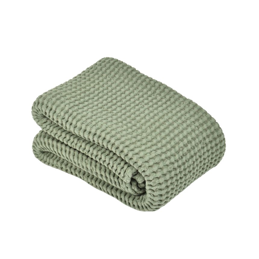 Waffle weave linen bath towel in pale green colour, two sizes