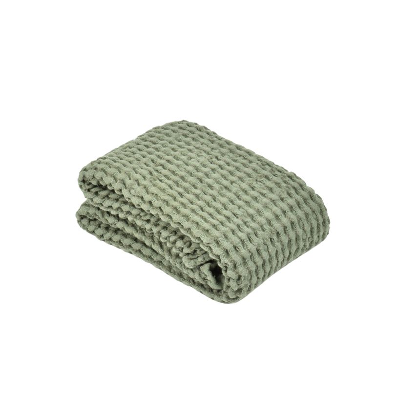 Waffle weave linen bath towel in pale green colour, two sizes